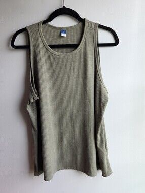 Old Navy Womens Large Olive Green Luxe Ribbed-Knit Swing Tank Top